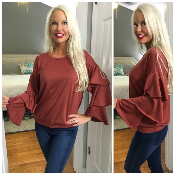 โค๏ธ LAST 1! Comfy in Ruffles! Rust Tiered Top! - Picture 2 of 3